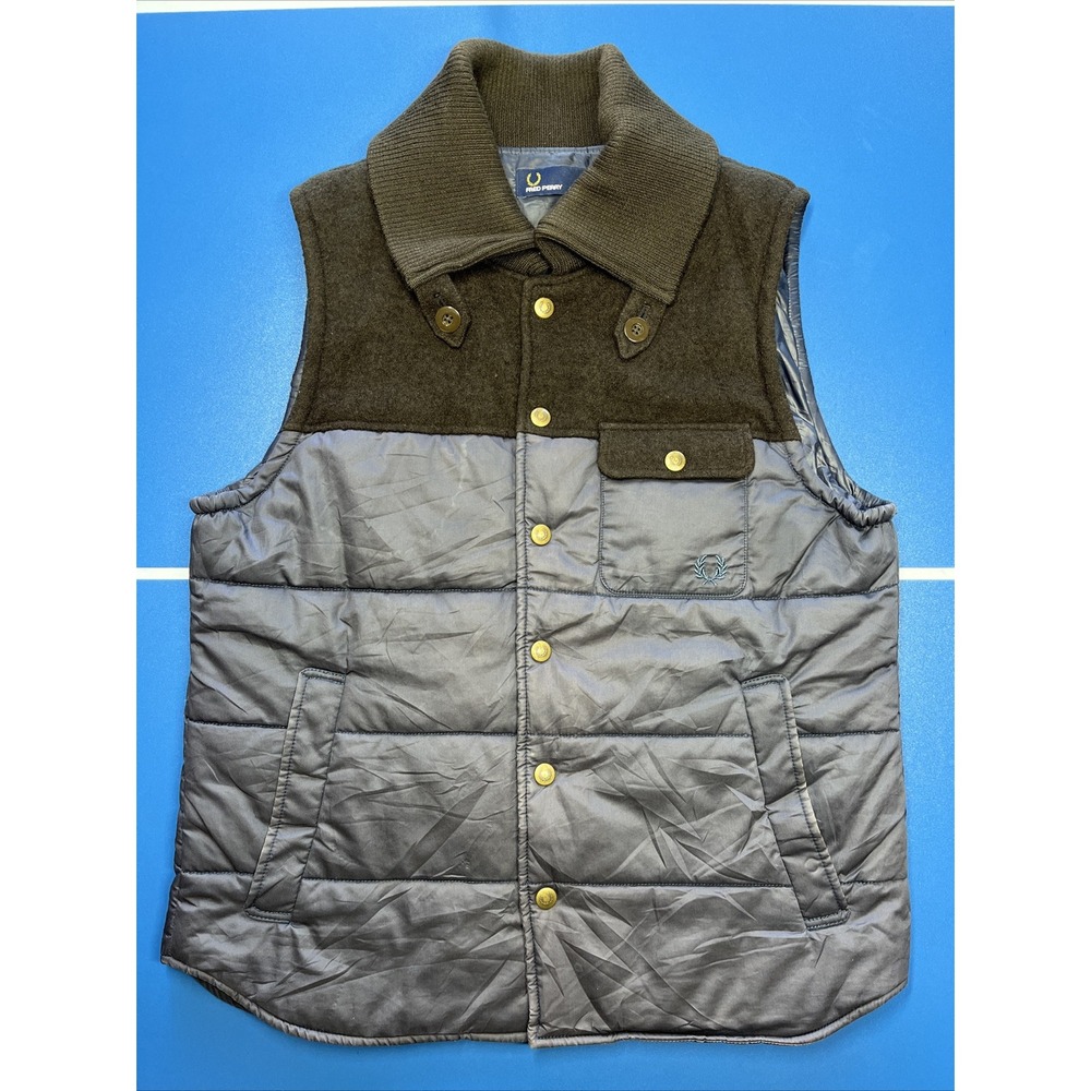 Vintage Men's FRED PERRY Collar London Puffer Vest Medium Wool